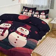GHBNK Quilt Set 3-Piece - Ultra-Soft Thickened Bedding Set, Two Dancing Snowmen Bedspread + 2 Pillowcases, Lightweight Double-Sided Quilt Cover for Home/Hotel/Gifts 102"x90"