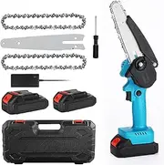 [FitBliss] Cordless Mini Chainsaw, 6 Inch Upgraded 24V Electric Chainsaw 2 * 1500mAh Battery Powered, Gardening Branch Wood Cutting, Handheld Mini Chainsaw for Tree Pruning （Blue）