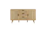 Design Square Mean Sideboard Buffet Unit Storage Cabinet 2-Doors 3-Drawers Oak/Rattan