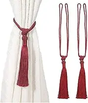 uxcell Curtain Tiebacks, 2 Pack Handmade Elegant Curtain Ties Holdbacks with Tassel Window Tie Backs Clips Decorative Rope Curtain Holder for Home Office Hotel Decor, Dark Red