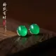 復古典文藝氣質天然綠瑪瑙貓眼石蛋面簡約S925純銀女款防過敏耳釘