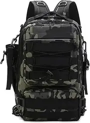 MGTCAR Fishing Tackle Backpack Storage Bag Men Outdoor Shoulder Fishing Lure Gear Bags with Rod Pole Holder Camping Hunting Hiking Pack(Black CP)