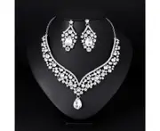 1 Set Shiny Women Necklace Set Women Shiny Faux Crystal-Silver