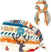 [YTYVAGT] Scrub Caps Women,Scrub Hats Suitable for Women,Christmas Reindeer Birds Boho