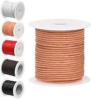 Glarks 11 Yards x 2mm Round Leather String Cord, Soft and Smooth Jewelry Leather Rope for Necklaces Bracelets Making, Wrapping, Beading Craft and Shoelaces Replacement (Nude)