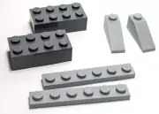 Lego - Lot of 6 - Grey / Gray, Brick 2 x 4, Plate 1 x 6, Slope 33° 3 x 1
