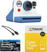 Polaroid Now Instant Film Camera (Blue) + Pack of Film + Microfiber Cloth