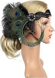 Feather Headband 1920s Headpiece Feather Flapper Headband Great Gatsby Headdress Vintage Woman Unisex Halloween Party wear Decor Hair Accessories White Feather Headband (Color : Green, Size : One Si
