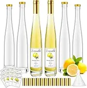 Maxcheck 6 Set 12 oz 375ml Lemoncello Glass Wine Bottles Set with Labels Stickers Airtight Empty Clear Liquor Bottles with Lid for Homemade Extracting Liqueur Suitable for Gift Giving
