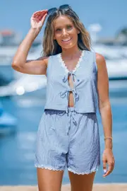Cupshe Honeydew Spritz Striped Two-Piece Set - Blue,L