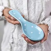City to Cottage Handmade Light Sky Blue and White Polka Dot Ceramic Kitchen Cooking Spoon Rest | Pottery Utensil Holder | Housewarming Gift