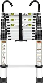 Telescopic Ladder, 10.5FT RIKADE Aluminum Telescoping Ladder with Non-Slip Feet and Stable Hook, Portable Extension Ladder for Household and Outdoor Working, 330lb Capacity