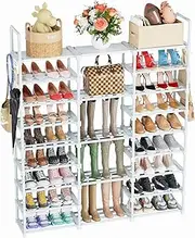 [Mavivegue] 9 Tiers Shoe Rack Tall Shoe Organizer Shoe Storage 50-55 Pairs Vertical Shoe Shelf Large Shoe Rack Organizer Stackable Shoe Racks for Entryway, Closet, Garage, Bedroom,Cloakroom - White
