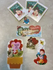 1930 and 40s valentine cards octopus puppy Flower Kite And A Stand Up