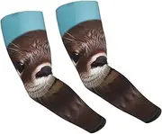 [FHEDVBN] cute otter Arm Sleeves Compression Arm Covers for Men Women Outdoor Sun Sleeves Cooling Sports Sleeve, Black