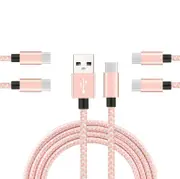 Catzon 1M 2M 3M 5Packs USB Type C Cable Nylon Braided Phone Cable Fast Charger Cable USB Cord -Pink White