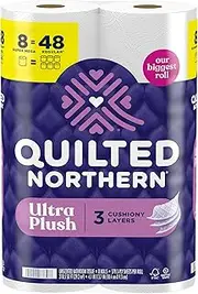 QUILTED NORTHERN Ultra Plush Toilet Paper, 8 Super MEGA Rolls = 48 Regular Rolls, 3X More Absorbent*, Luxuriously Soft Toilet Tissue, Septic-Safe