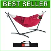 Portable Two-Person Hammock with Steel Stand - 450lb Capacity & Cherry Color