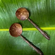 2x Coconut Shell Spoon with Crafted Handle Natural Ceylon Handmade Kitchen Tool
