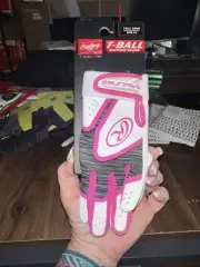 Rawlings - T-Ball Batting Gloves Prodigy - Kids Girls Ages 3-6 - Pink White
