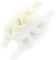 [My Lello] Infant Baby Flower Headbands Chiffon Fabric Beaded Trio 2-Pack (Ivory/White)
