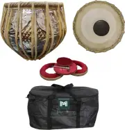 INDIAN MUSICAL INSTRUMENT Tabla Drum Set Finest Bayan & Dayan with Book, Hamm...