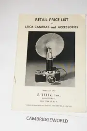 LEITZ LEICA RETAIL PRICE LIST of LEICA CAMERAS and ACCESSORIES FEBRUARY 1951