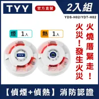 在飛比找momo購物網優惠-【TYY】住宅用火災警報器-旗艦款/偵煙型+偵熱型兩入組(住