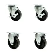 4 Inch Phenolic Swivel Top Plate Caster Set with 2 Brakes 2 Rigid Service Caster