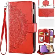[Asuwish] Mobile Phone Case for Samsung Galaxy A14 4G/A 14 5G/M14 Case with Strap and Screen Protector Card Slot Foldable Leather Flowers Wallet Stand 14A LTE Wallet Mobile Phone Cases Protective Phone