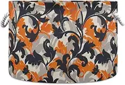 Yoogain Fashion Leaf Pattern Orange Black storage basket folding and waterproof storage box with sturdy handle Hamper linen square for laundry room house closet