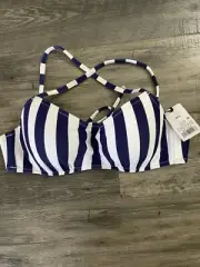 NWT Shade & Shore Bikini top UPLIFT white blue stripe sz 34C