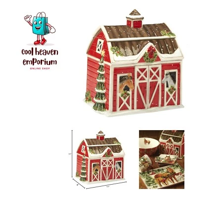 Christmas on the Farm 3D Cookie Jar – Festive Holiday Barn Design with Horses...