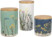 3-pc Porcelain Canister Set - Kitchen Various Sizes, White, Blue, Green