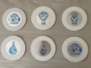 6 Chinese Blue & White Vase Coasters