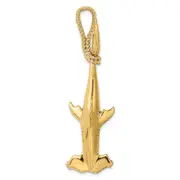 14k Yellow Gold 3-D Hammerhead Shark w/ Rope Bail Charm