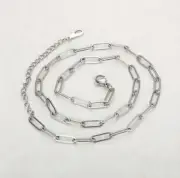 3.5mm Paperclip Link Chain Necklace 18K White Gold-Plated Silver Stainless Steel