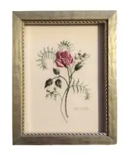 Brazilian Embroidery Rose Framed Dimensional Needlework Finished Floral Picture