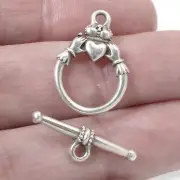 2 Silver Claddagh Toggle Clasp Sets - TierraCast Jewelry Crafting Closures