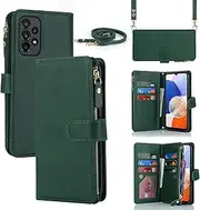 [Cavor] for Samsung Galaxy A23 5G Case 6.6 inch PU Leather Folio Flip Wallet Back Cover Magnetic Case with Long Shoulder Lanyard Zipper Coin Purse 9 Card Holder Kickstand Wristlet Strap-Green