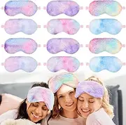Cuffbow 12 Pcs Plush Eye Masks for Sleep - Comfortable Soft Furry Blindfold for Kids, Women, Men - Faux Fur Shade for Travel, Nap, Sleepover Party Supplies