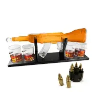 GUN WHISKEY DECANTER SET WITH 4-BULLET GLASSES BONUS 6-BULLET CHILLING STONES