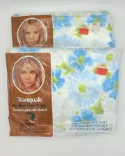 Dan River Tranquale Full Size Flat Bed Sheet Blue Green Floral Daisy Vtg NOS NIP