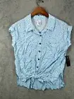 Nobo Women NWT Juniors Medium Shirt Blue White Floral Tie Front Button Cap Sleev