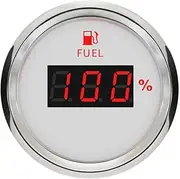 ELING 52mm(2'') Digital Fuel Level Gauge 0-5V Signal with Red Backlight for Boat Yacht Car Truck (Digital White+Stainless Steel)