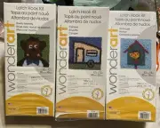 Lot of 3 NIB 2021 Wonderart Latch Hook Kit 12" X 12" Monkey Camper Birdhouse