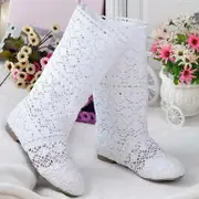 Lace Hollow Boots Shoes Breathable Knit Line Mesh Korean High Summer Women Boots Knee High Womens Shoes white 38