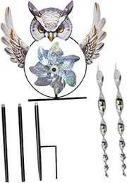 Toyvian Garden Bird Stake Wind Spinner Owl Design Decorative Windmill for Gardens Courtyards and Patios Bird Deterrent Device for Pigeons Crows and More