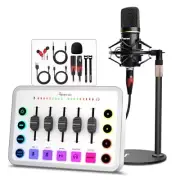 Gaming Audio Mixer Bundle, RGB XLR Audio interface with 48V Condenser white