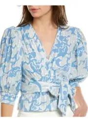 DIANE VON FURSTENBERG Oxford Top In Gorgonian Sky Blue-Size 14-100% Cotton NWT